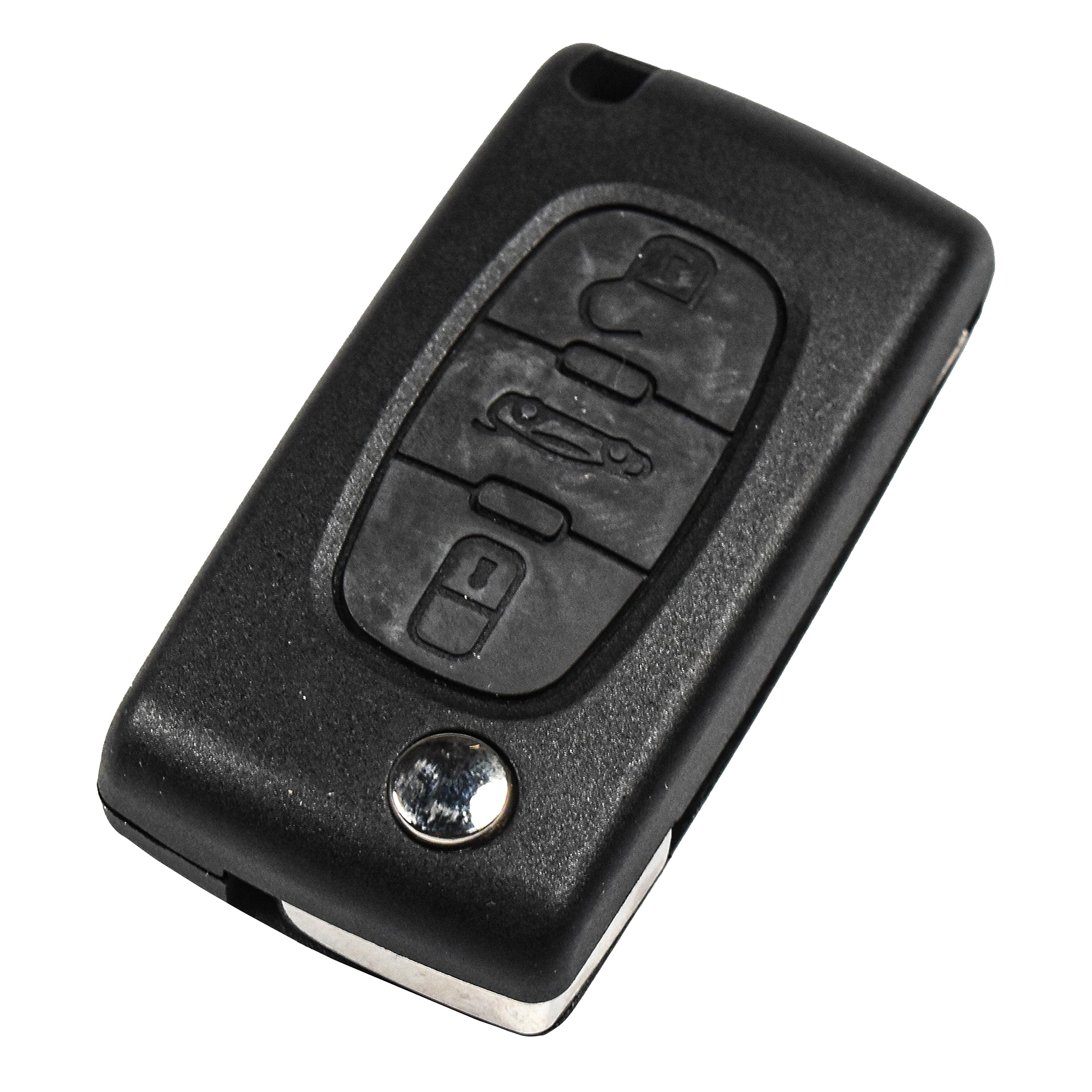 Angle. HQRP - 3-Button Flip Key Fob Shell Case with Uncut Blade for Peugeot 107 207 307 308 407 408 - Black.