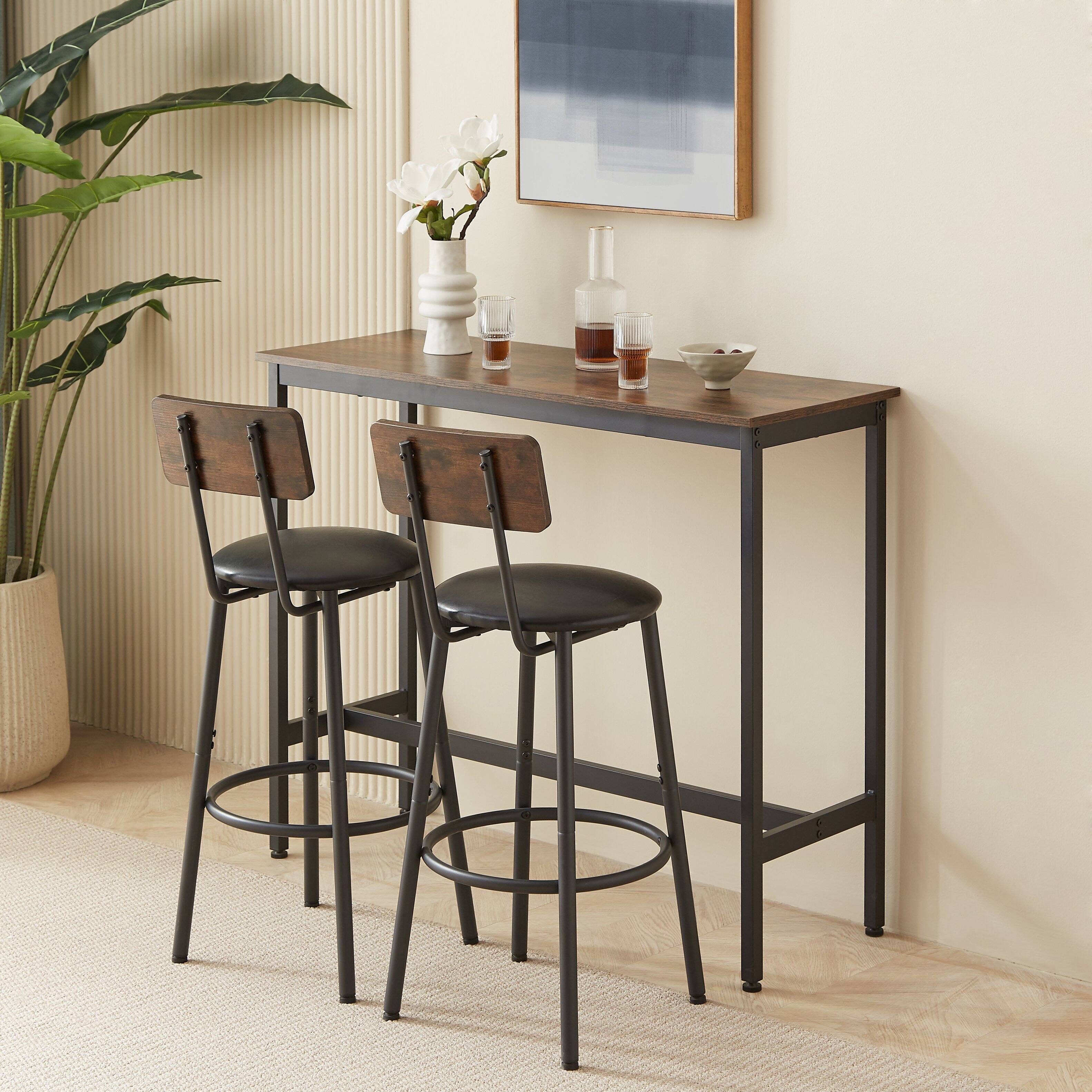 Alt View 1. Ecooso - Bar Table Set with 2 Bar stools PU Soft seat with backrest, 43.31'' L x 15.75'' W x 35.43'' H. - Rustic Brown.