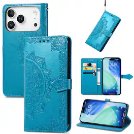 Dteck - Magnetic Wallet Case For Apple iPhone 17 Pro, Shockproof Card Slots Stand Flip Phone Protective Cover with Hand Strap - Blue