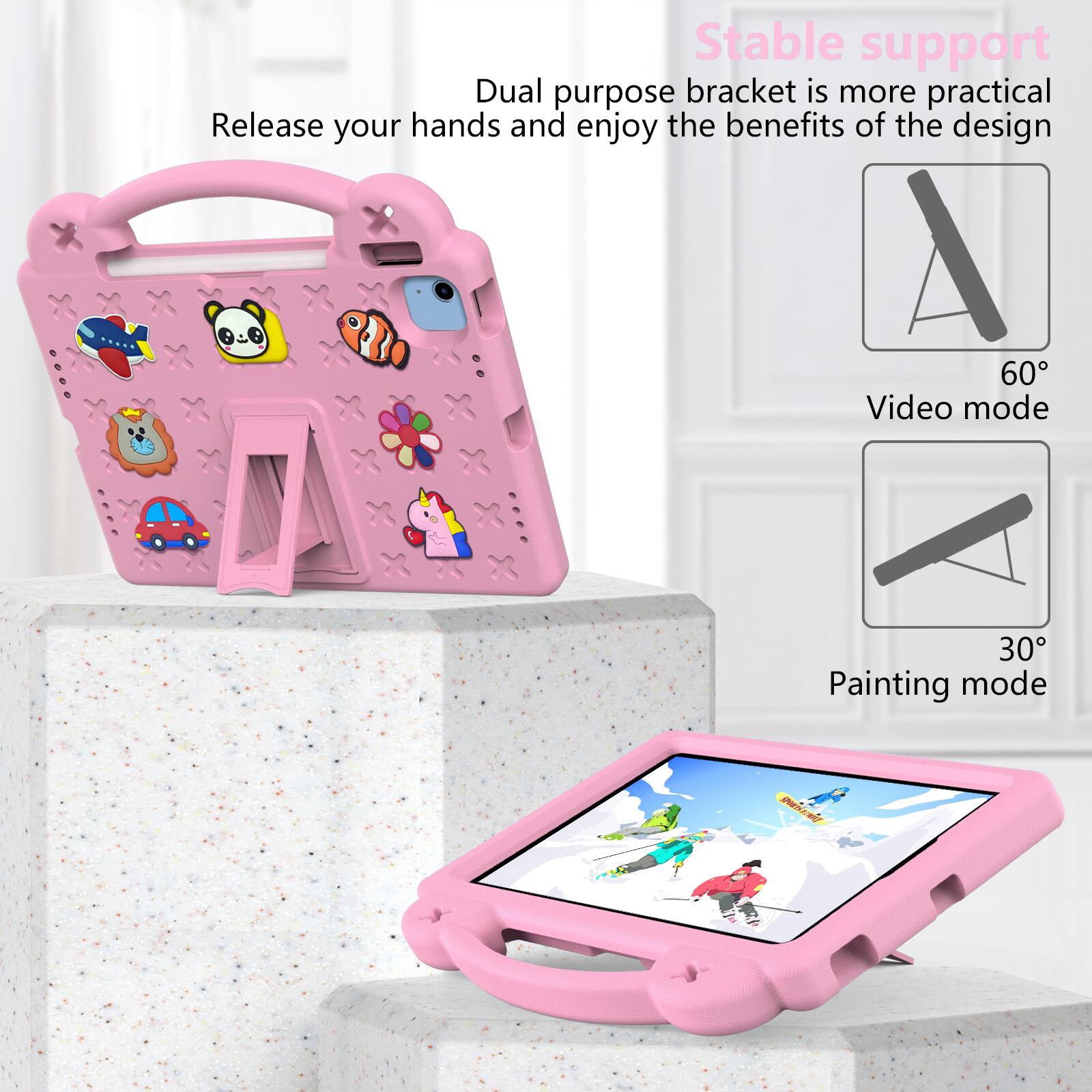 Stable support  
Dual purpose bracket is more practical  
Release your hands and enjoy the benefits of the design  

60° Video mode  
30° Painting mode