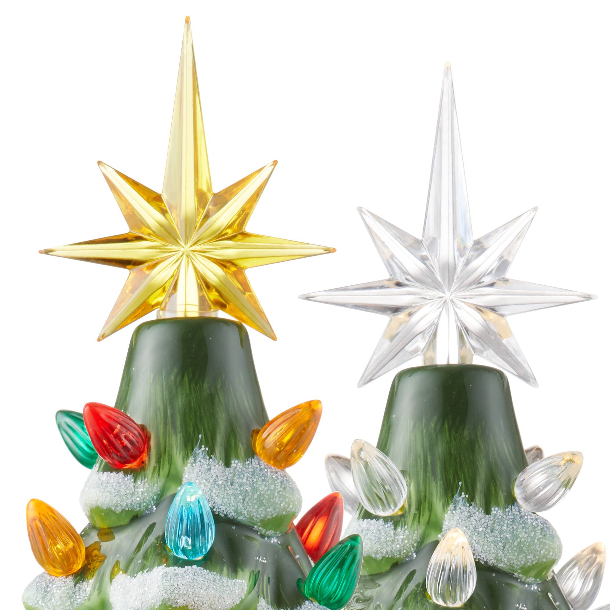 Alt View 5. Casafield - 12-in Hand Painted Ceramic Christmas Tree - Pre-Lit Tree with Star - Green Snow Flocked.