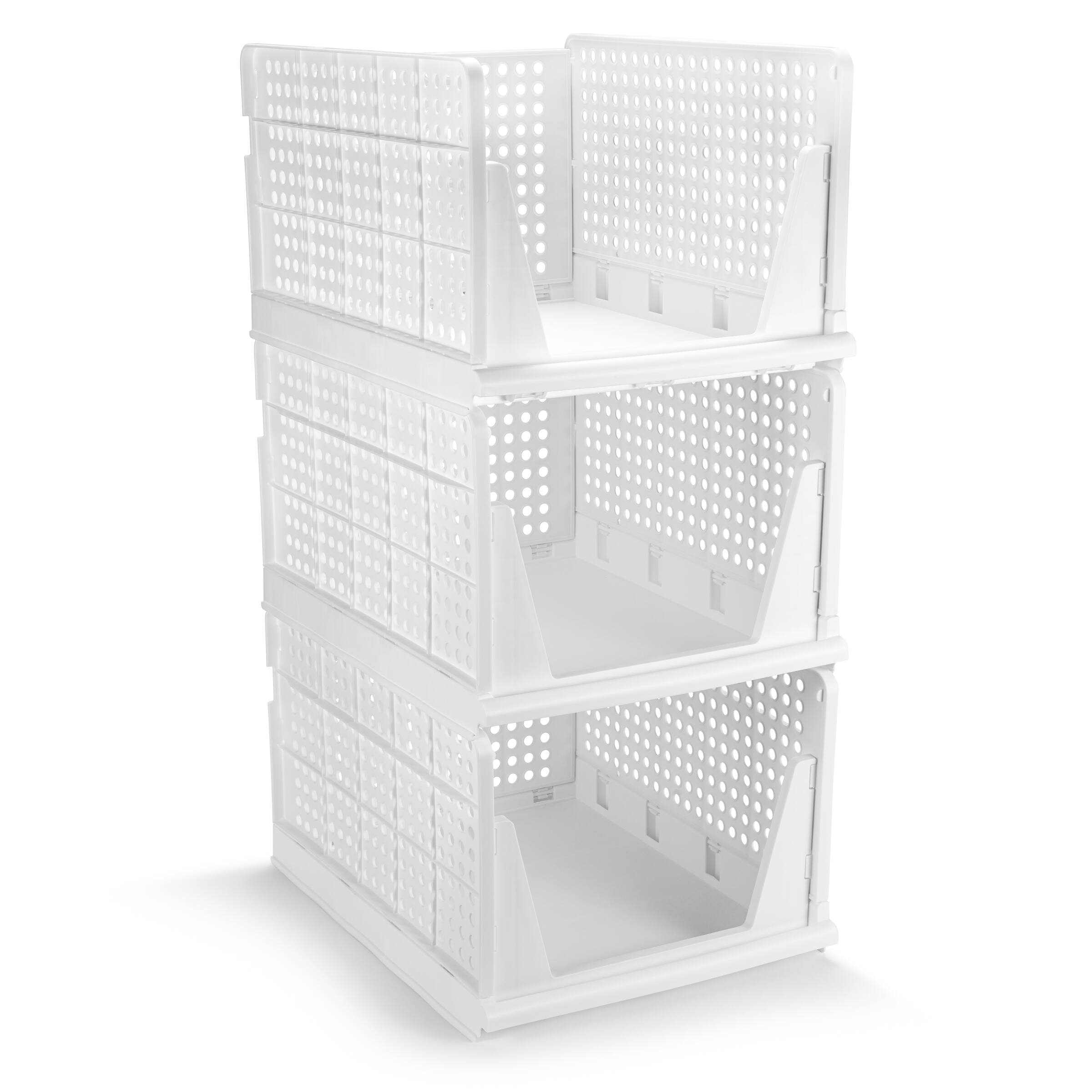 Front. Sorbus - Sorbus 3 Tier Large Open Front Plastic Stackable Baskets Stand - for closets, bedrooms, bathrooms, or pantries - White.