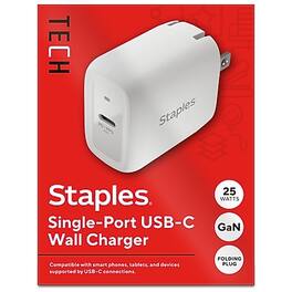 Staples TECH - GaN USB-C Wall Charger, 25W, White (ST62323-CC) - White