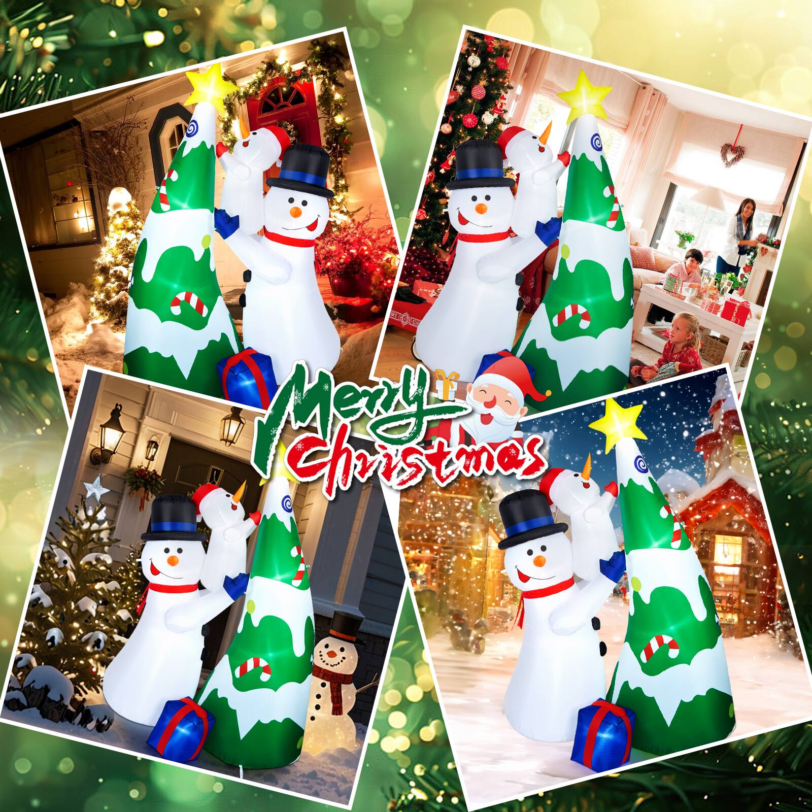 Alt View 7. CAMULAND - 7ft Inflatable Snowman Christmas Tree - White Green.