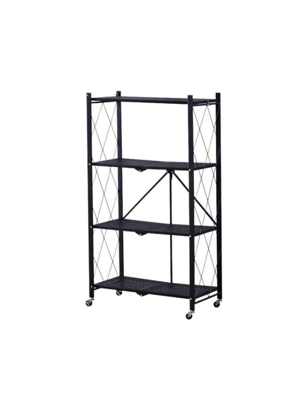 Alt View 1. GARVEE - 5-Tier Metal Storage Shelving Unit, Foldable Storage Rack With Wheels, Heavy Duty Utility Layer Shelf Rack Organizer - Black.