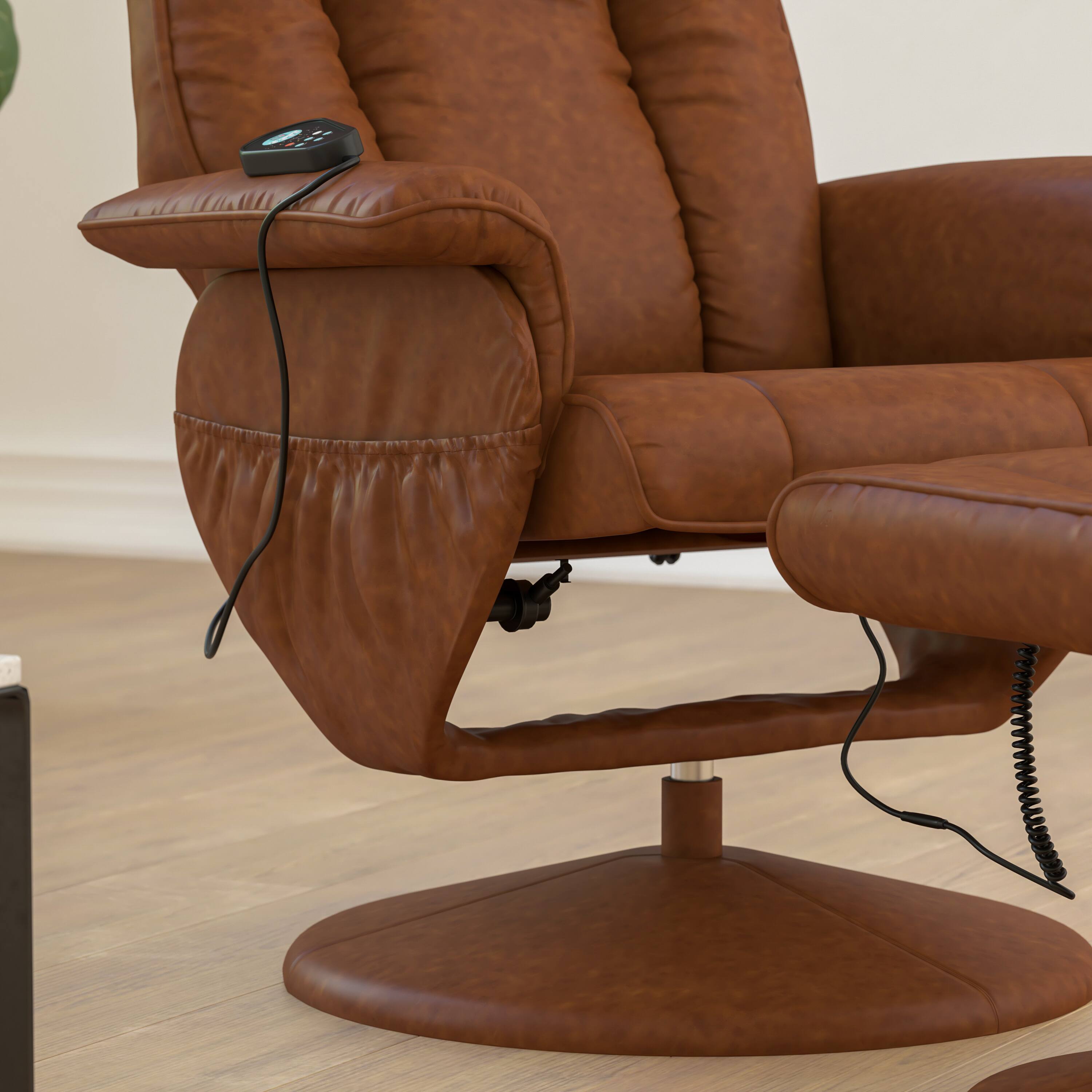 Alt View 2. Flash Furniture - Hall Massaging Heat Controlled Adjustable Recliner and Ottoman with Wrapped Base in Brown LeatherSoft - Brown.