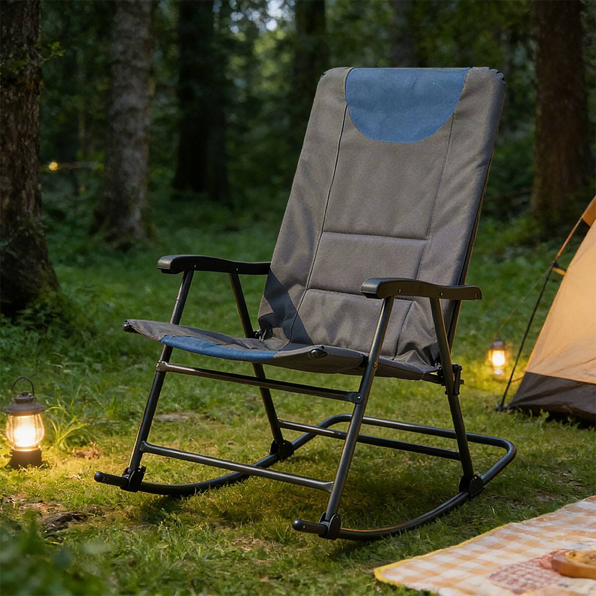 Alt View 2. Ainfox - Outdoor Folding Rocking Chair with Padded & Armrests,Portable Rocker for Patio,Lawn, Beach and RV Travel - Blue.