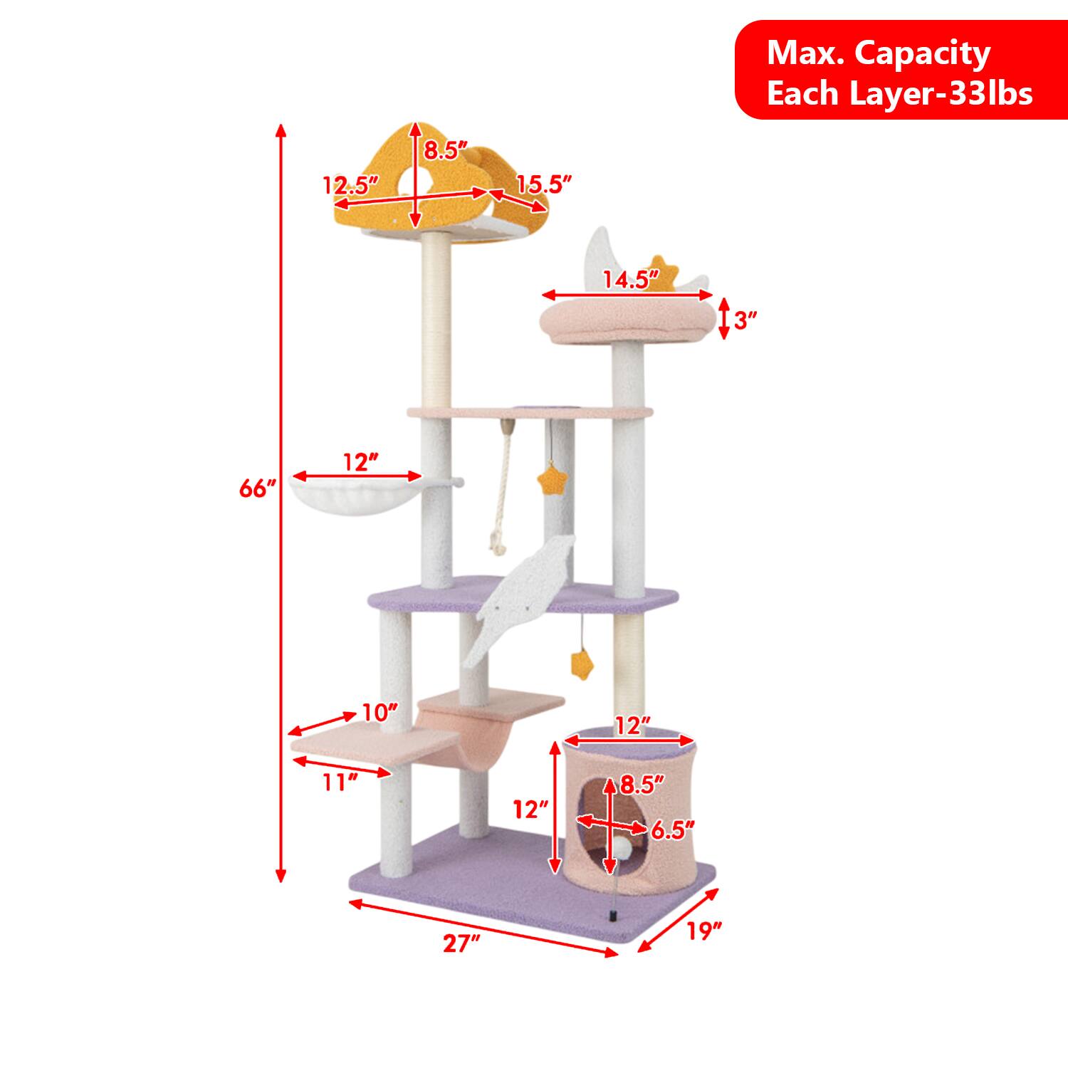 Max. Capacity Each Layer-33lbs  
12.5"  
8.5"  
15.5"  
14.5"  
3"  
66"  
12"  
10"  
12"  
11"  
12"  
8.5"  
6.5"  
27"  
19"