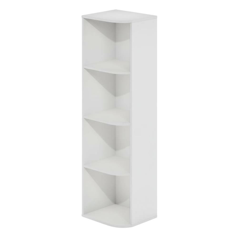 Front. FurniFact - White 4-Tier Corner Open Shelf Bookcase with Durable Wood Construction - White.