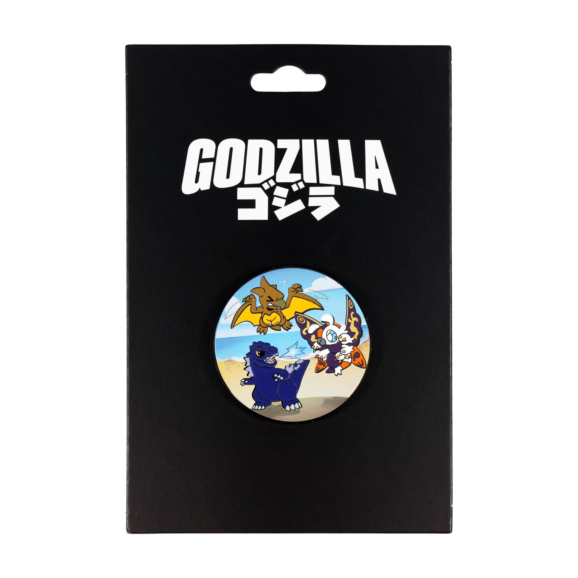 Alt View 1. SalesOne LLC - Godzilla, Mothra, and Rodan Chibi Round Enamel Pin - Multi-Colored.