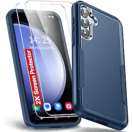 Entronix - Galaxy S25 Plus Bundle - Soft-Touch Dual-Layer Case with 2 Clear Screen Protectors - Navy Blue
