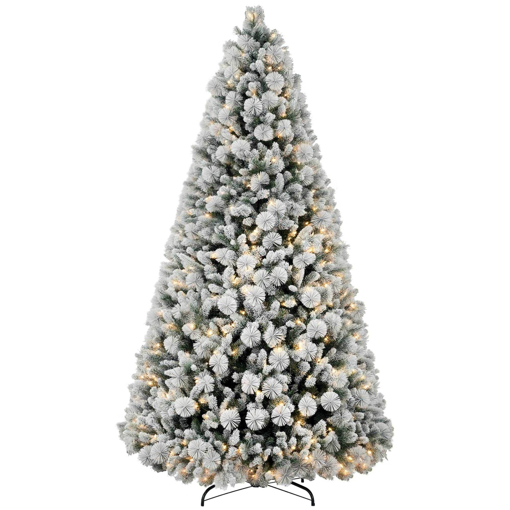 Homcom - 9ft Prelit Full Snow Flocked Fraser Fir Tree, 750 Clear Lights 2387 Tips - Green