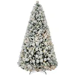 Homcom - Prelit Full Snow Flocked Fraser Fir Tree, 750 Clear Lights 2387 Tips - Green
