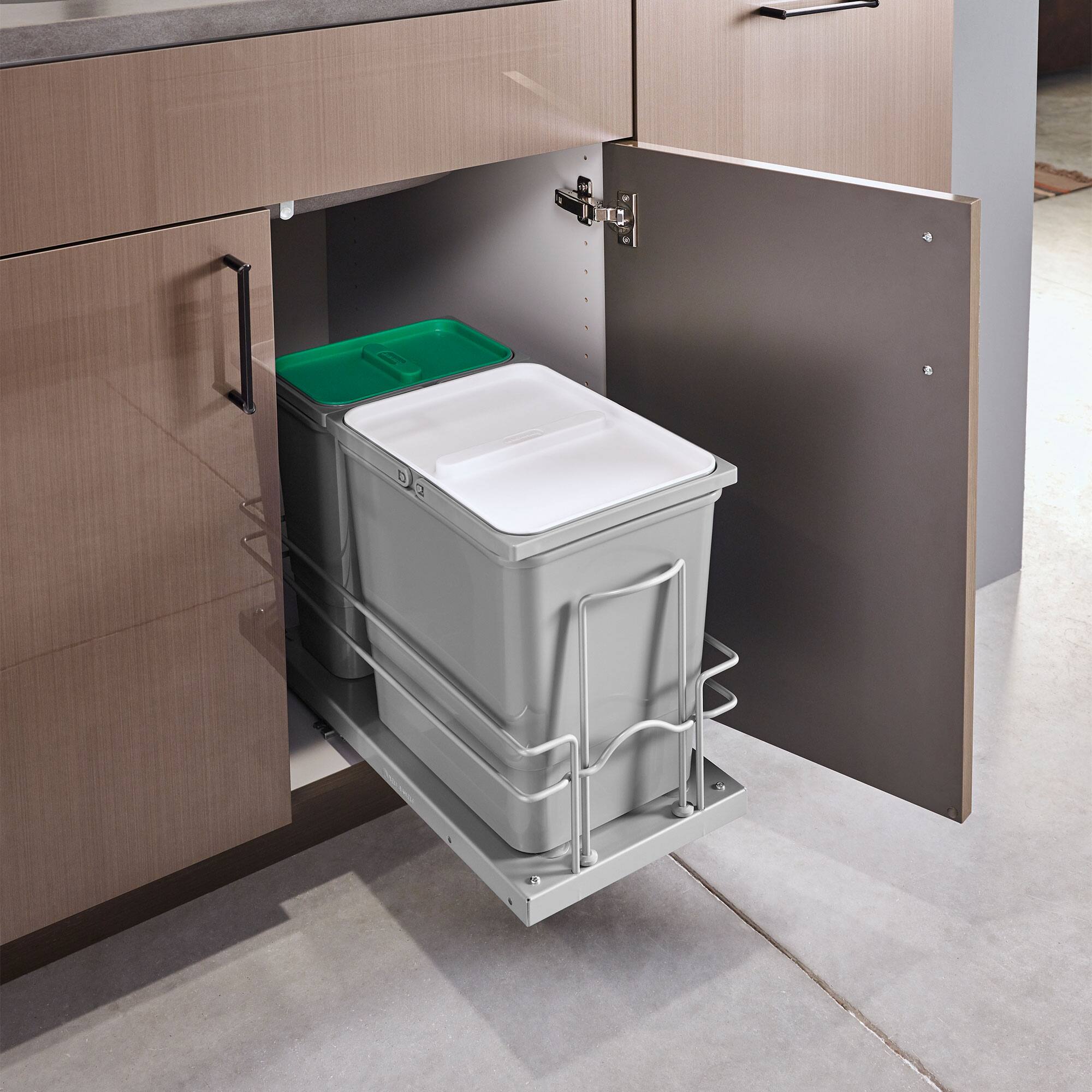 Alt View 3. Rev-A-Shelf - Rev-A-Shelf Undermount Pullout Trash Can Recycle Bin w/ Soft-close, 5SBWC-815S-1 - Gray.