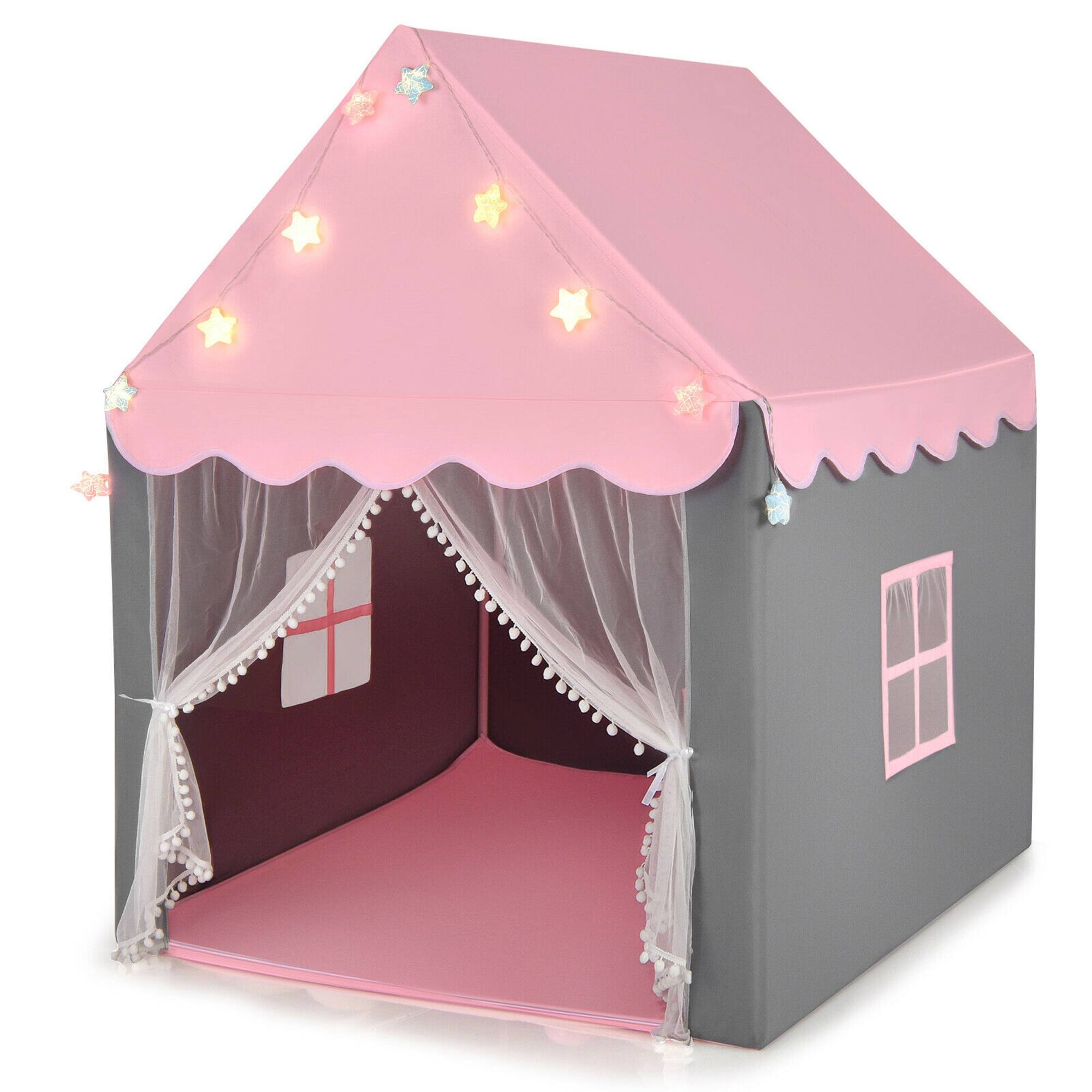 Alt View 2. Gymax - Gymax Kids Playhouse Tent Large Castle Fairy Tent Gift w/Star Lights Mat Pink - Pink + Gray.