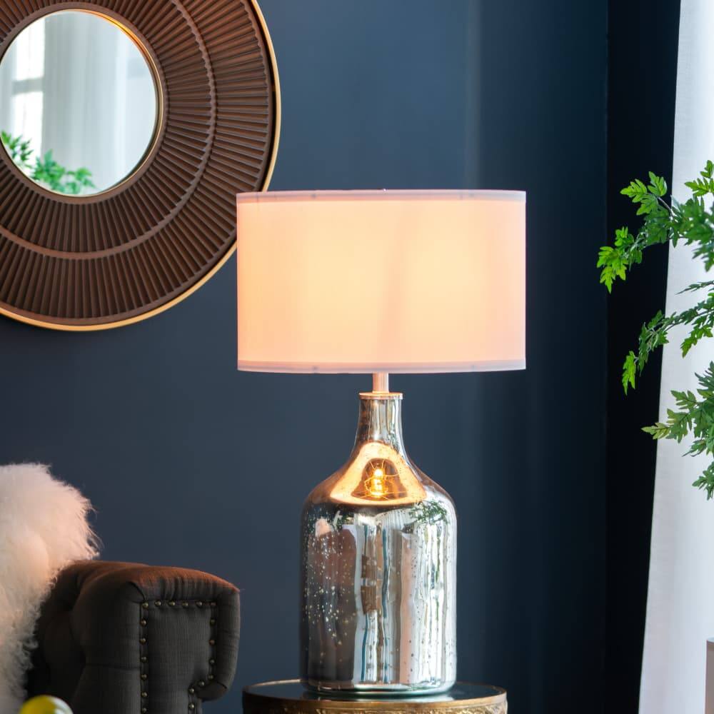 Alt View 8. Luckbyte - 18x32.2 Inch Silver Round Table Lamp With White Fabric Shade Assembly Required.