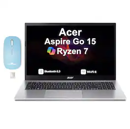 Acer - Aspire Go 15 Laptop 15.6 FHD Display (Ryzen 7 7730U, 64GB, 2TB SSD, Win 11 Pro) w/Dockztorm Wireless Mouse - Pure Silver