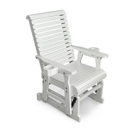 Front. Fortune Candy - Wooden Patio Glider for One Person, with High Back and Deep Contoured Seat, Solid Fir Wood, Heavy Duty 600 LBS - White.