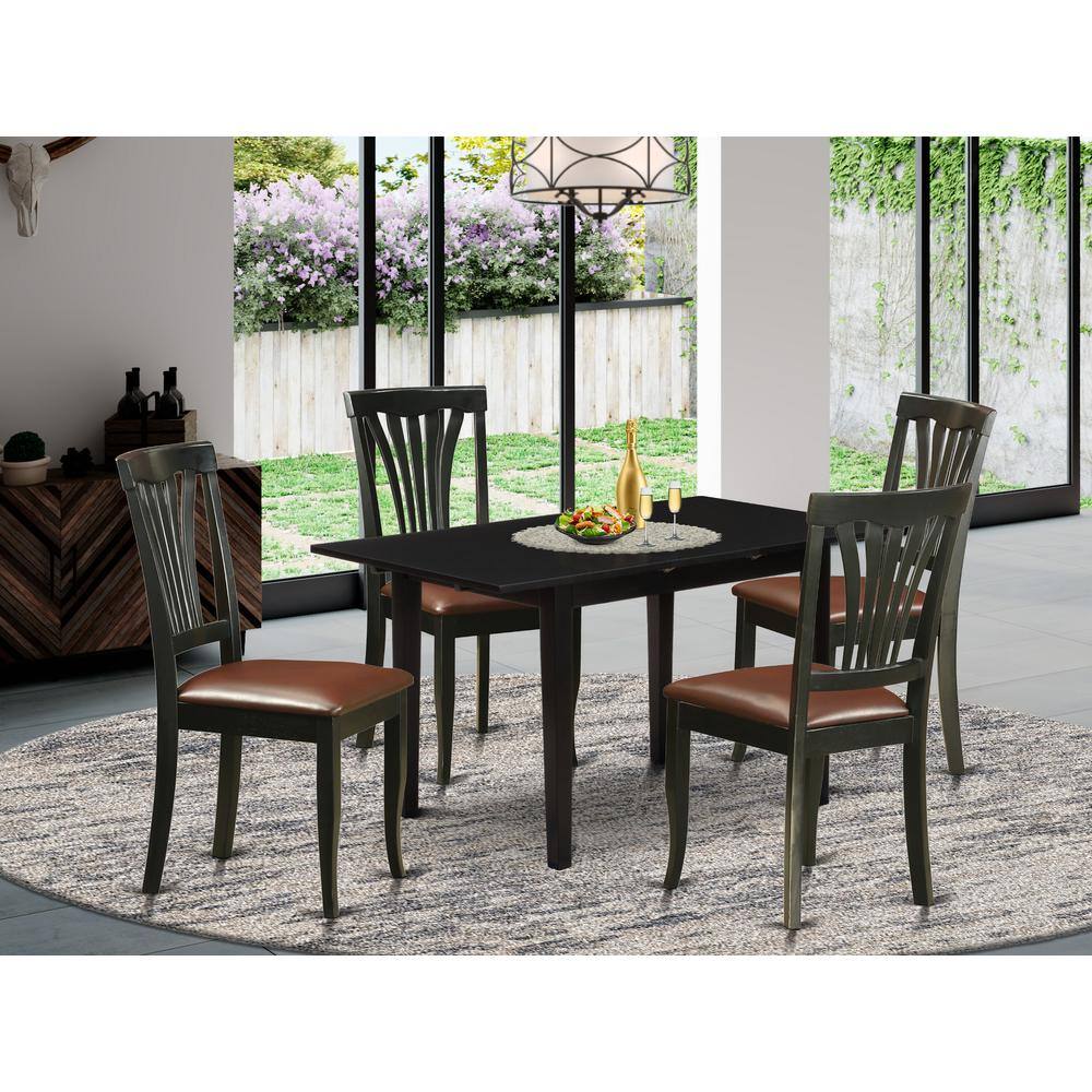 Back. East West Furniture - East West Furniture NOAV5-BLK-LC 5-Pc Dining Room Table Set 4 Wooden Dining Chairs with Slatted Back and a Faux Leather - Black.