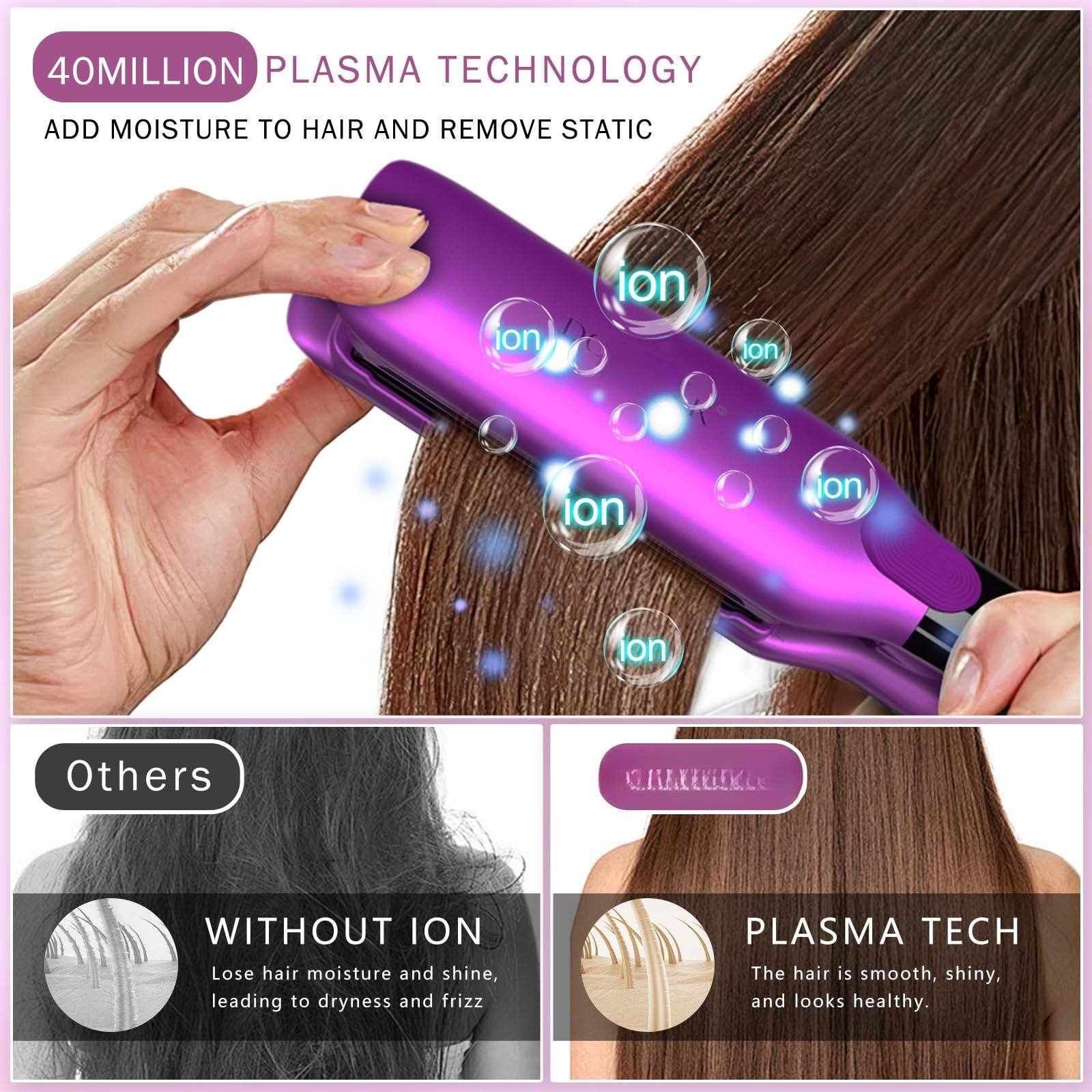 40 MILLION PLASMA TECHNOLOGY  
ADD MOISTURE TO HAIR AND REMOVE STATIC  

Others  
WITHOUT ION  
Lose hair moisture and shine, leading to dryness and frizz  

PLASMA TECH  
The hair is smooth, shiny, and looks healthy.