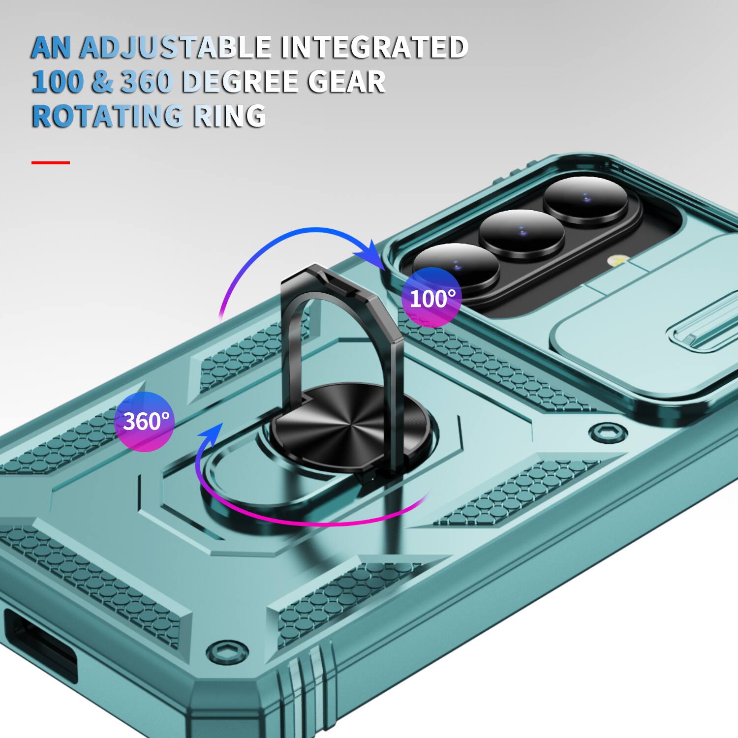 AN ADJUSTABLE INTEGRATED 100 & 360 DEGREE GEAR ROTATING RING