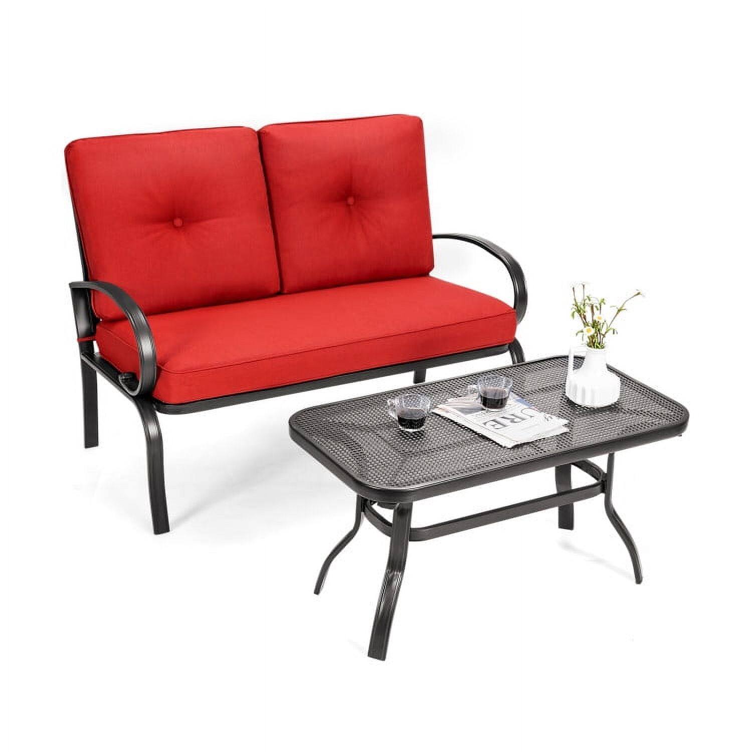 Back. Kadyn - 2 Pieces Patio Furniture Set, Outdoor Cushioned Coffee Table Seat for Patio, Lawn, Garden, Red - Red.