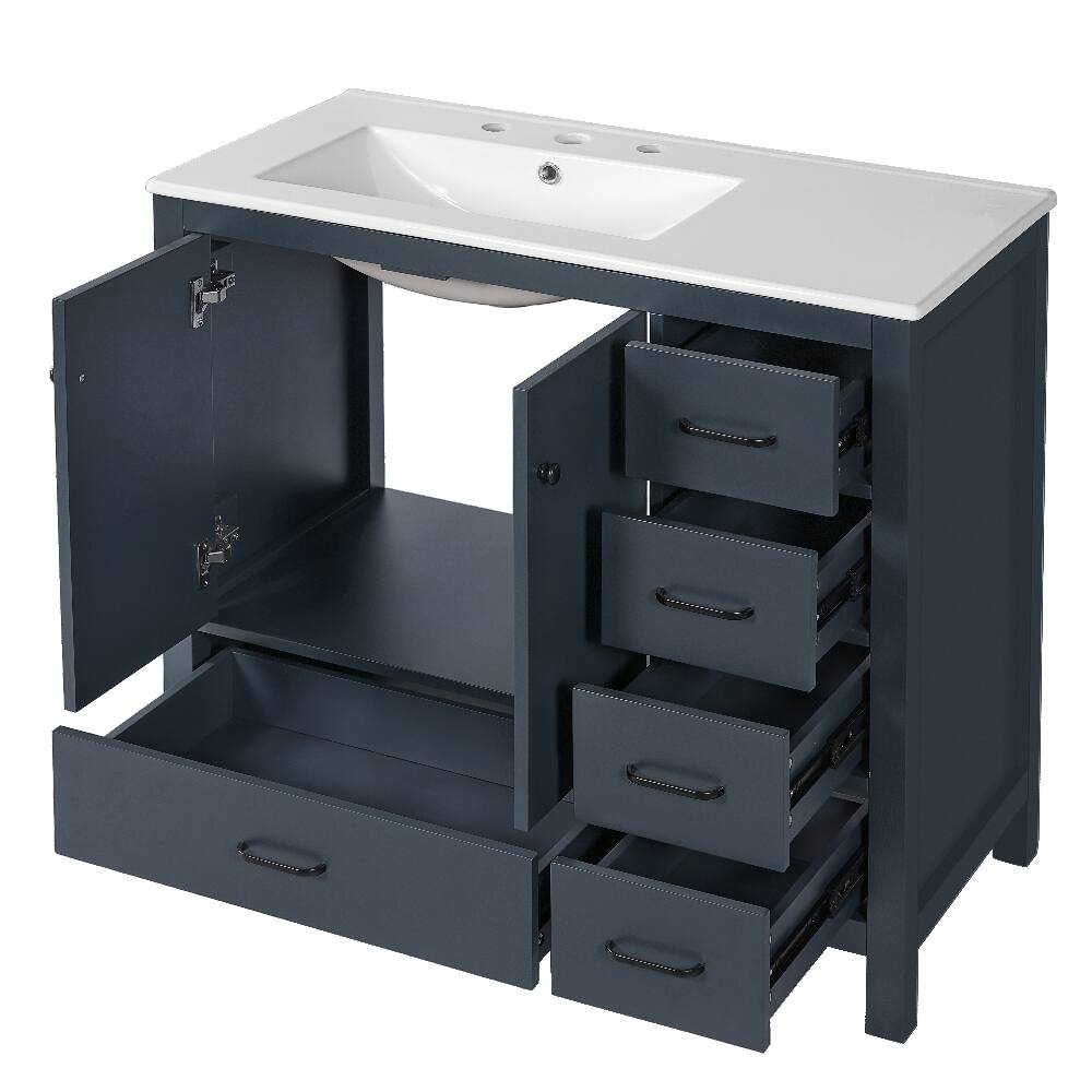 Alt View 8. Loheer - Loheer 36 inch Blue Bathroom Vanity with Ceramic Sink Combo, Solid Wood Frame - Blue.