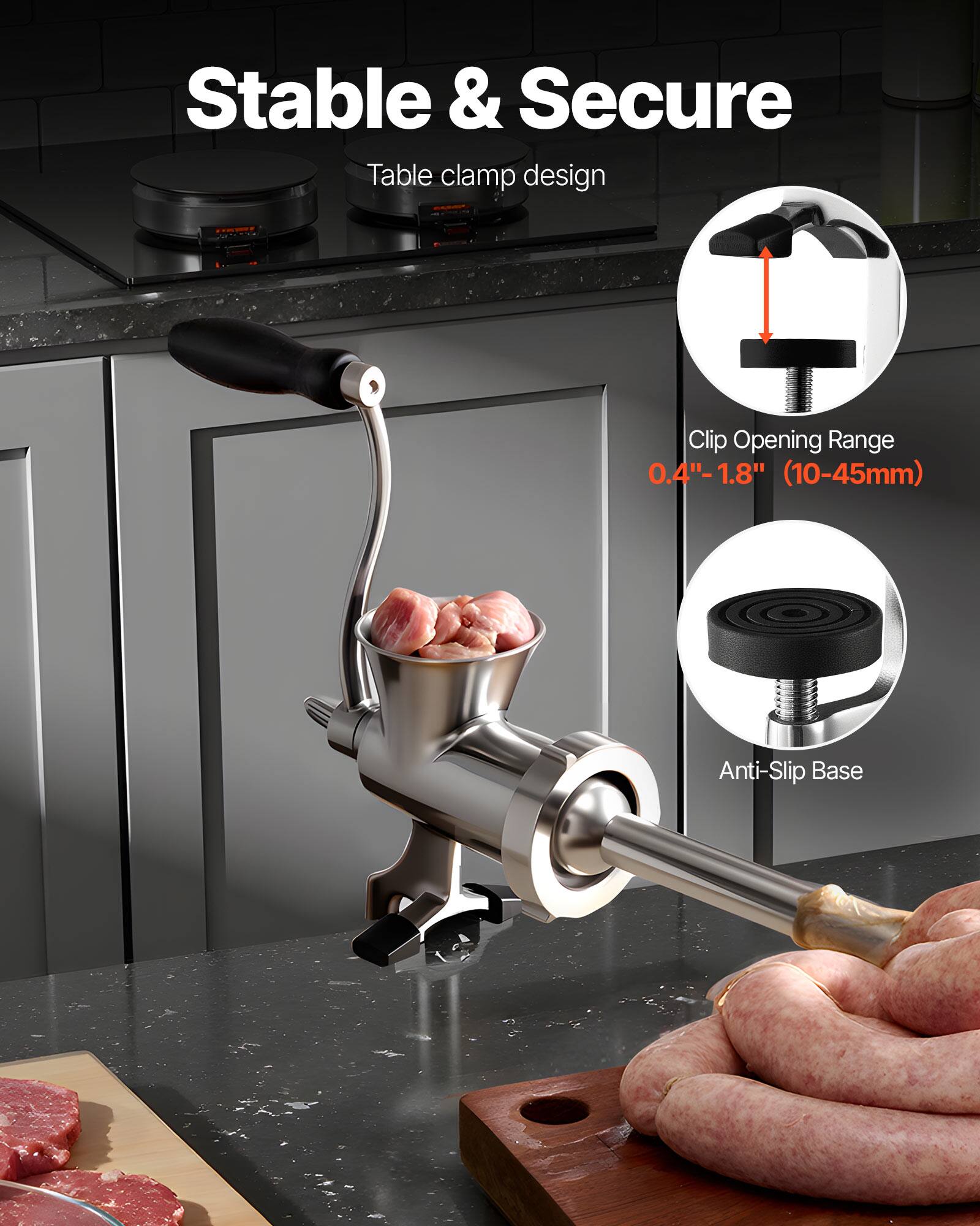 Stable & Secure  
Table clamp design  

Clip Opening Range  
0.4" - 1.8" (10-45mm)  

Anti-Slip Base