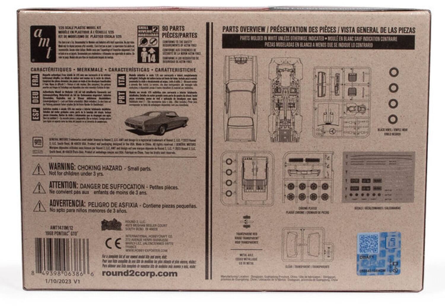 1:25 SCALE  
90 PARTS PLASTIC  
1:25 KIT  
PLASTIC ESCALA  
175 PIECES/PARTES  
CARACTERISTIQUES - MERKMALE - CARACTERÍSTICAS - CARATTERISTICHE  
FRA DEU ESP ITA  
PARTS OVERVIEW / PRÉSENTATION DES PIÈCES / VISTA GENERAL DE LAS PIEZAS  
PARTS MOULED IN WHITE UNLESS OTHERWISE INDICATED  
PIEZAS MOLDEADAS EN BLANCO A MENOS QUE SE INDIQUE LO CONTRARIO  

WARNING: CHOKING HAZARD  
Small parts. Not for children under 3 yrs.  
ATTENTION: DANGER DE SUFFOCATION  
Petites pièces. Ne convient pas aux enfants de moins de 3 ans.  
ADVERTENCIA: PELIGRO DE ASFIXIA  
Contiene piezas pequeñas. No apto para niños menores de 3 años.  

125 SCALE PLASTIC MODEL KIT  
KIT DE MODELLING EN PLASTICO  
MODÈLE EN PLASTIQUE À L'ÉCHELLE 1:25  
MODELLO