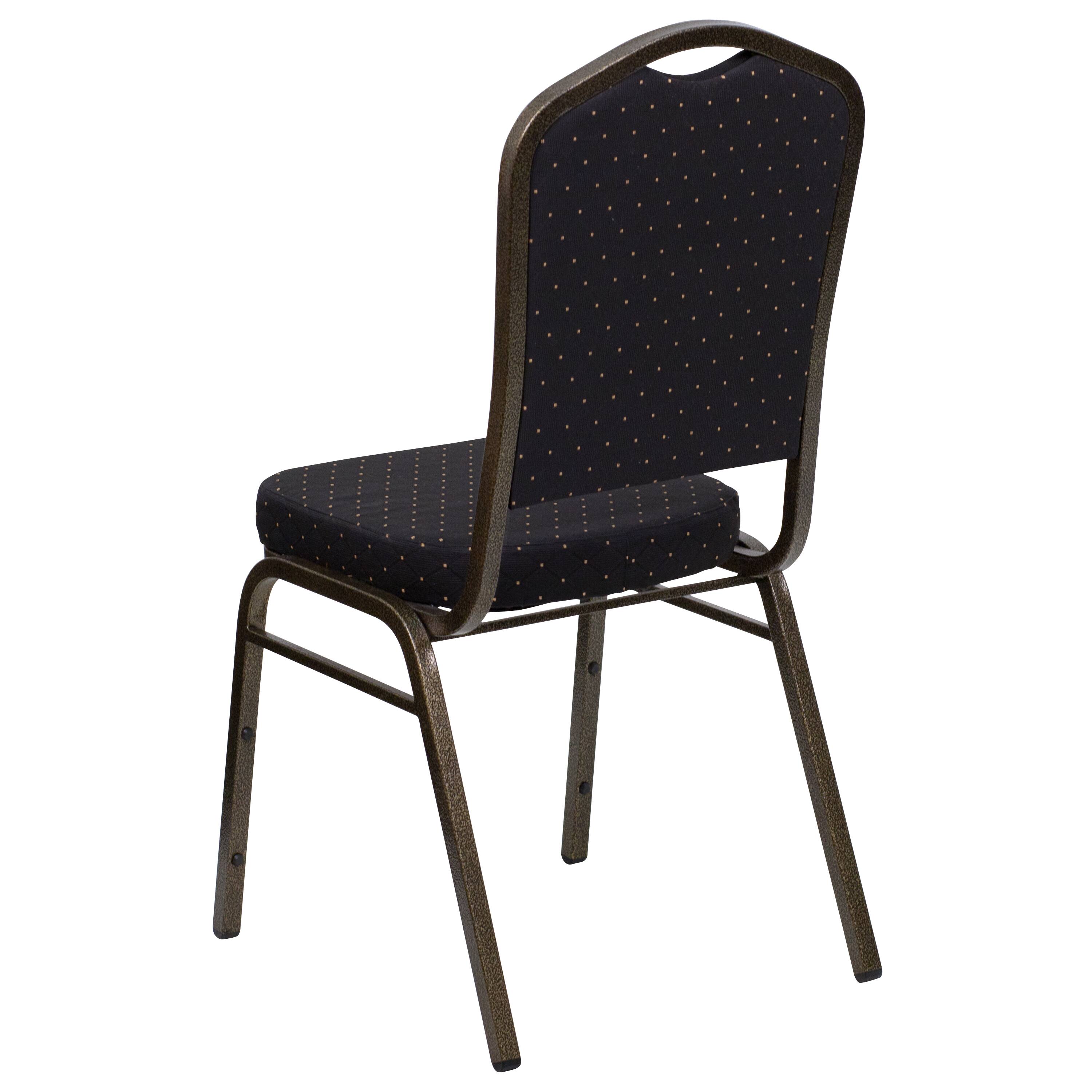 Alt View 3. Emma + Oliver - 4 Pack Crown Back Stacking Banquet Chair - Black Patterned Fabric/Gold Vein Frame.