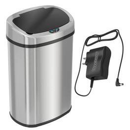 iTouchless - 13 Gallon Oval Stainless Steel Sensor Kitchen Trash Can with AC Adapter and AbsorbX Odor Filter - Silver