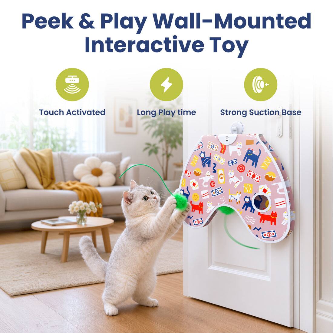 Peek & Play Wall-Mounted Interactive Toy

Touch Activated

Long Play time

Strong Suction Base