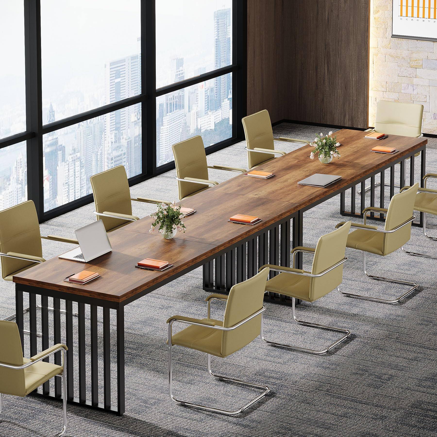 Alt View 5. Tribesigns - 78.7-Inch Conference Table with Metal Frame and Reinforced Support for Office Meetings or Training - Brown + Black.