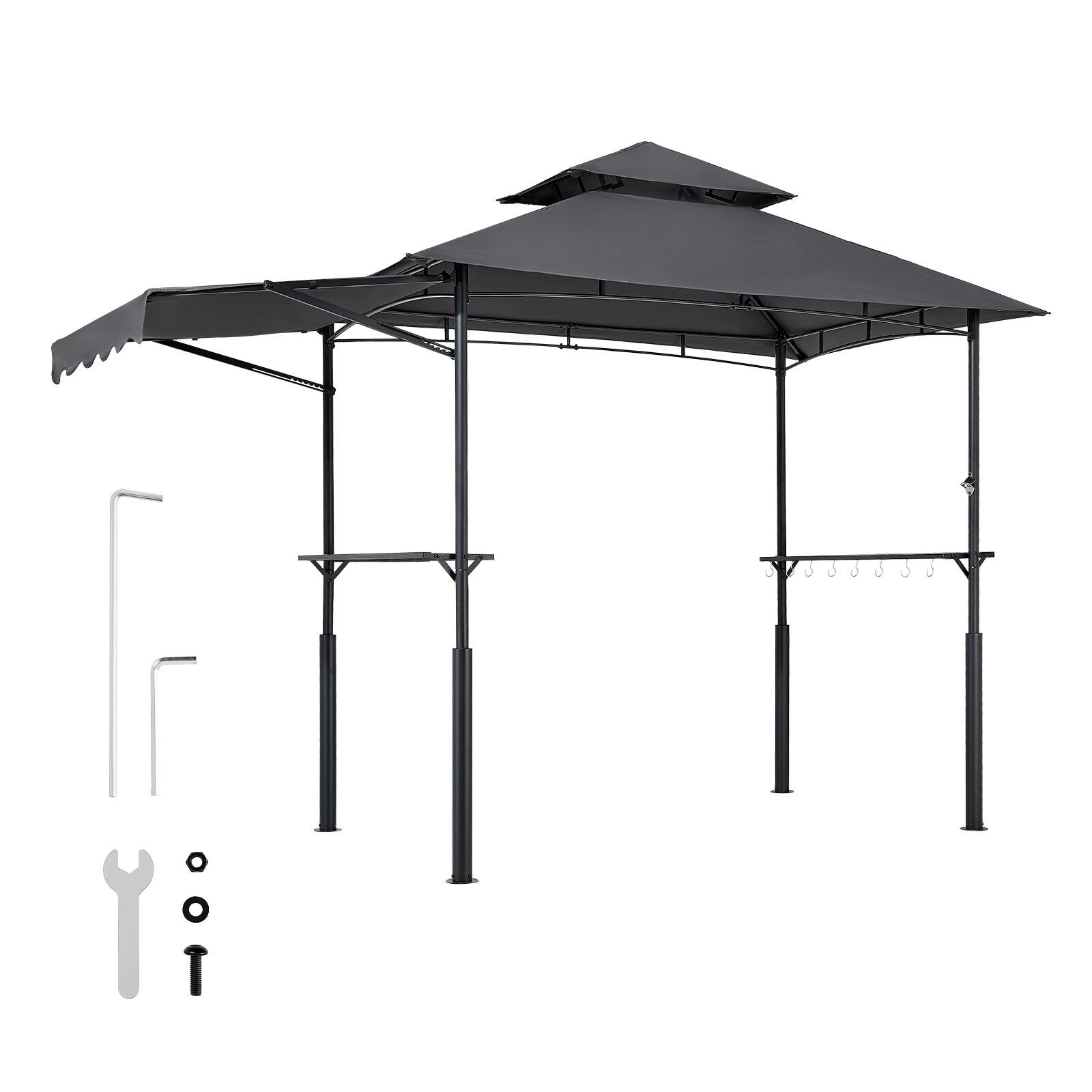 Alt View 5. VEVOR - Grill Gazebo,8 x 5 ft Double-Tiered Top, Reinforced BBQ Gazebo with Extra Awning,Powder-Coated Steel Patio Grill Shelter - Dark Gray.