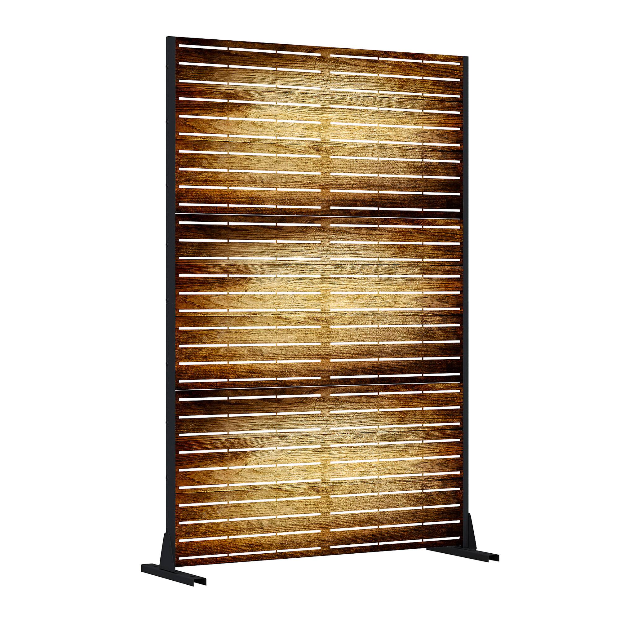 Angle. PexFix - 72 in. x 47 in. Veneer Pattern Metal Outdoor Privacy Screen & Panels, Freestanding Garden Divider Fence - Dark Brown.