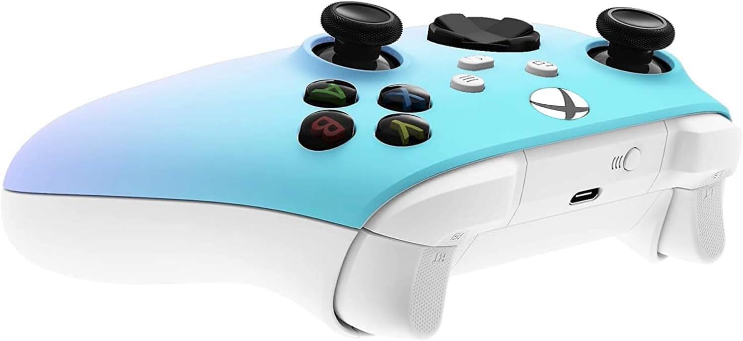 Back. Custom Controllerzz - Custom Wireless Controller for Xbox Series X|S, Xbox One, & PC - Baby Blue & Light Violet.
