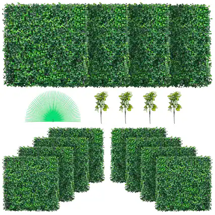 Front. VEVOR - 12PCS 20x20inch Artificial Boxwood Panels,Boxwood Hedge Wall Panels,Artificial Grass Backdrop Wall 1.6\" - Green.