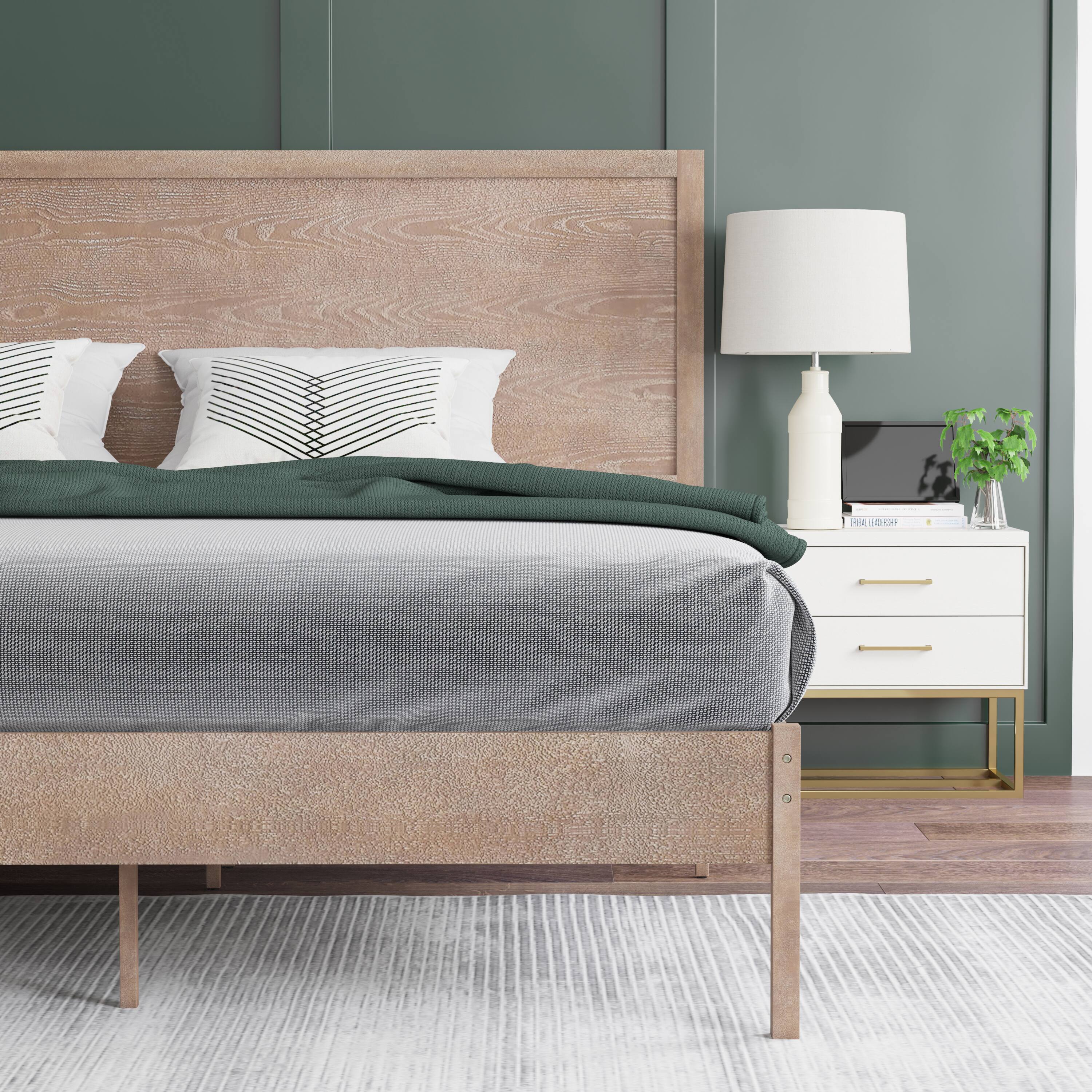 Alt View 3. Emma + Oliver - Ashton Classic Wooden Platform Bed with Headboard - Light Brown.
