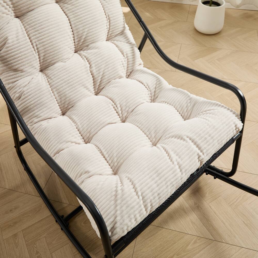 Alt View 6. Loheer - Loheer Outdoor Rocking Chair with Thick Cushion Black Steel Frame Modern Patio Rocker for Living Room Bedroom - Black and White.