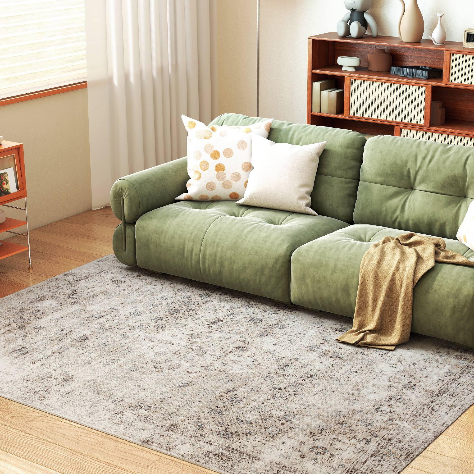 Alt View 1. Homcom - Washable Area Rug 5x7, Non-Slip Traditional Floor Carpet for Living Room, Bedroom - Light Mixed Brown.