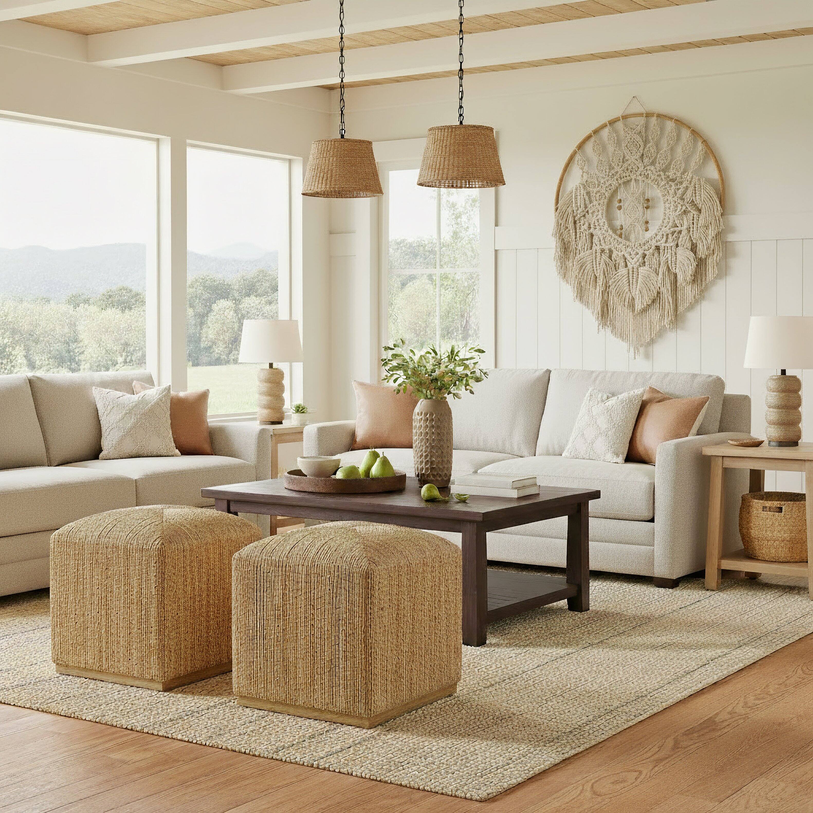 Alt View 6. Butler Specialty - Como 17 in. W Square Banana Leaf Accent Stool - Natural.