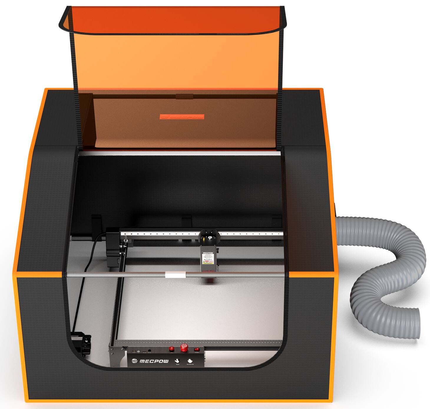 Angle. Mecpow - FC2 Laser Engraver Enclosure for Laser Cutter, 37.4”x36.6”x18.1” Fireproof Protective Cover with Fan, Isolate Smoke/Odor - Black.