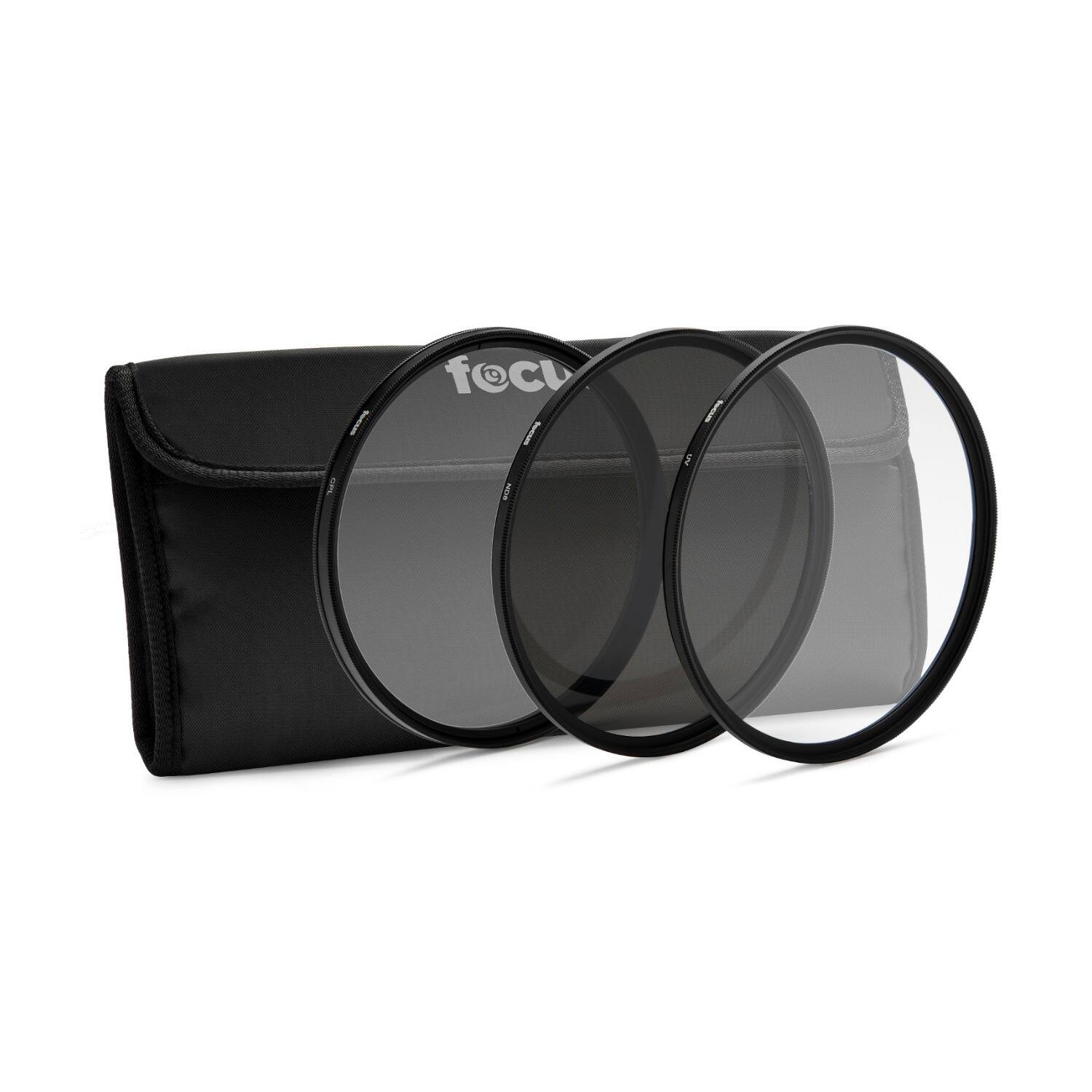 Left. Focus Electronics - Focus Camera 49mm 3-Piece Filter Kit with UV, CPL and Neutral Density.