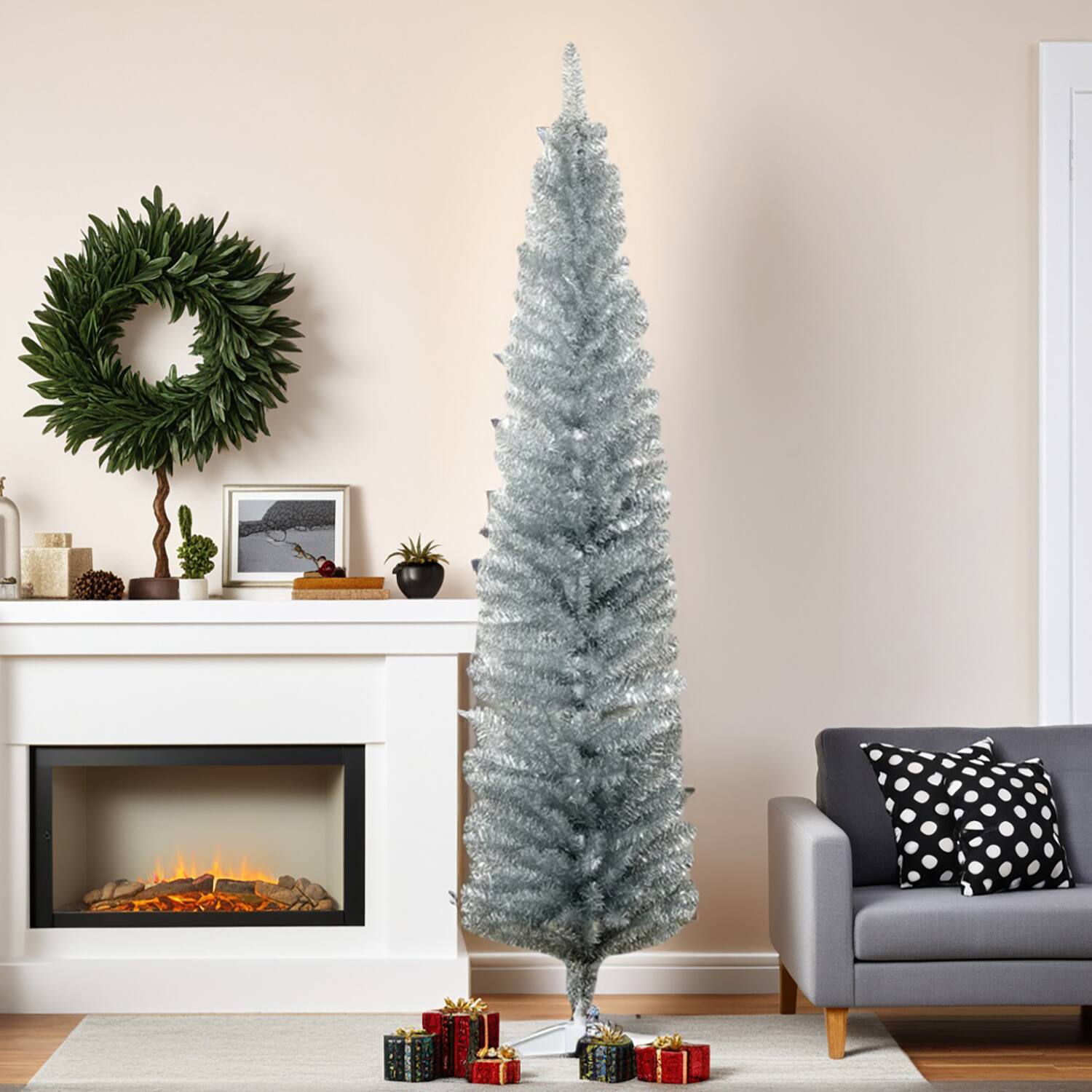 Front. Resenkos - Resenkos 7 foot silver Christmas tree with bracket - Green.