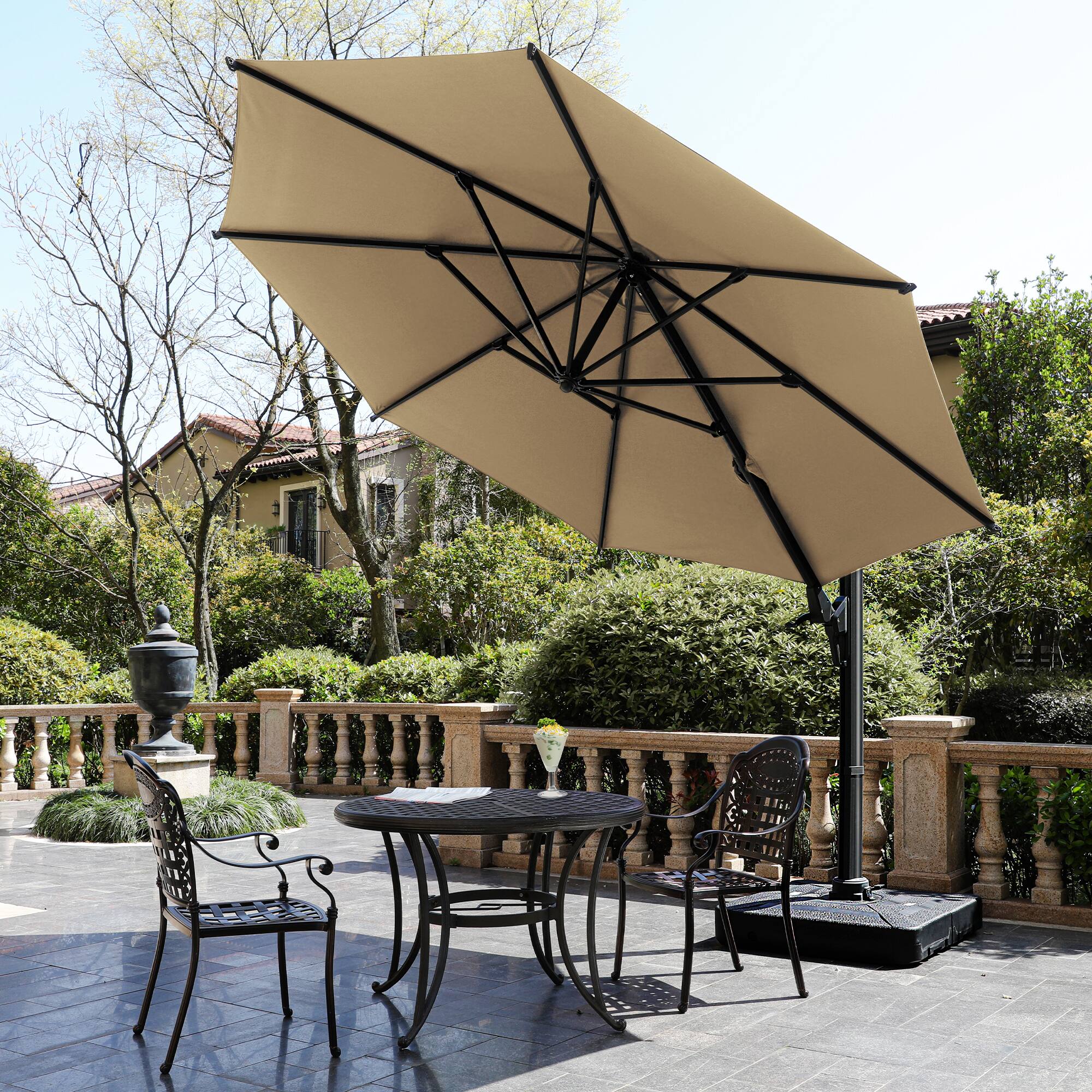 Angle. Mondawe - 10 FT Cantilever Patio Umbrella with 360° Rotation & Tilt Adjustment - Khaki.