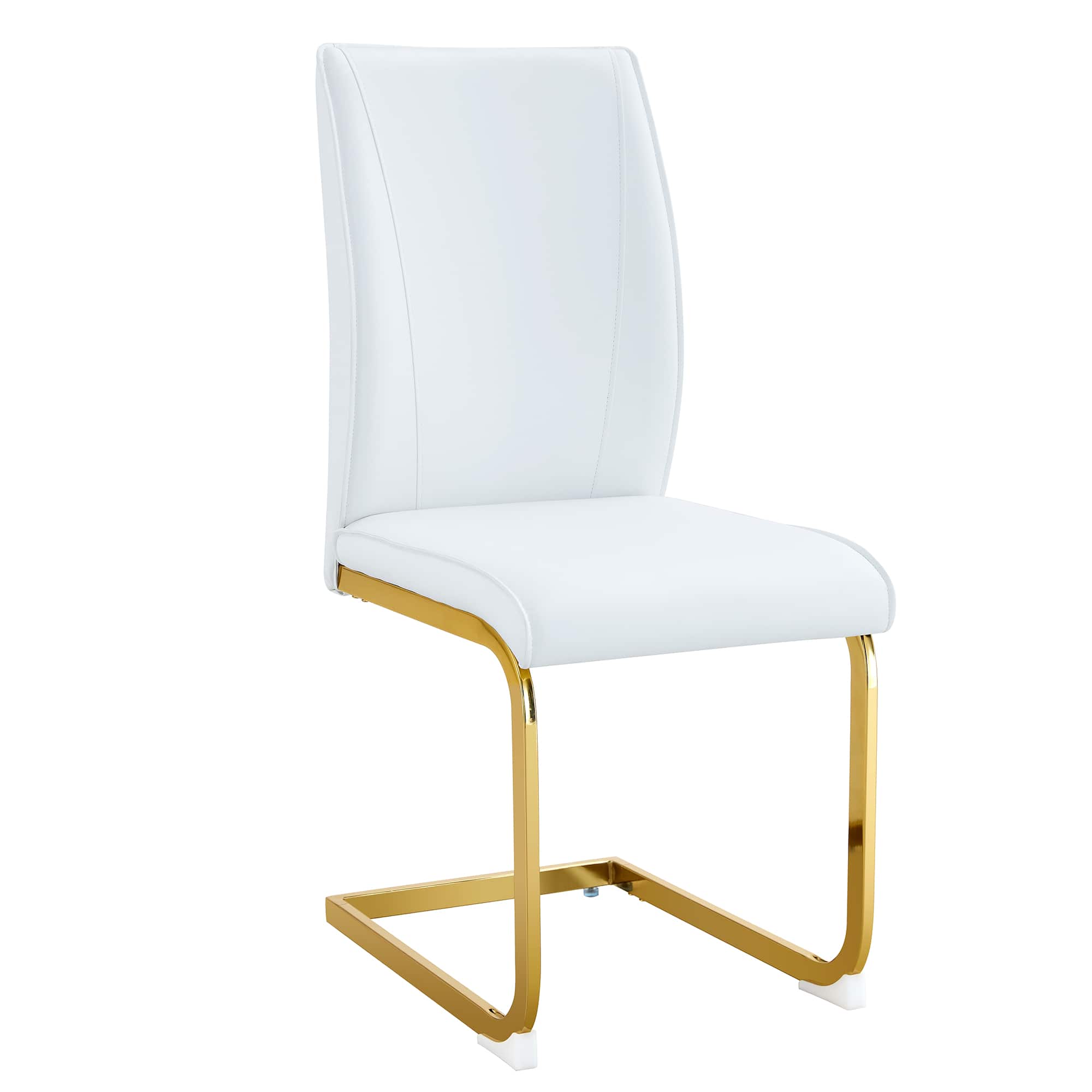 Ecooso - Simple Arch Chair - Set of 4 White PU Material High Resilience Dining Chair with Arched Metal Gold Leg - White+Gold