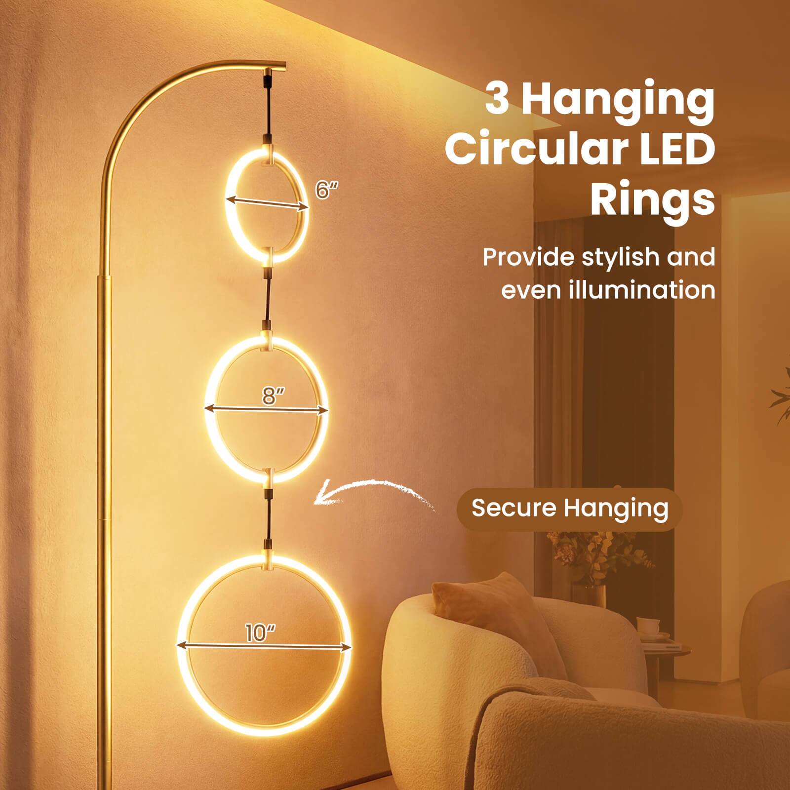 3 Hanging Circular LED Rings  
Provide stylish and even illumination  
Secure Hanging