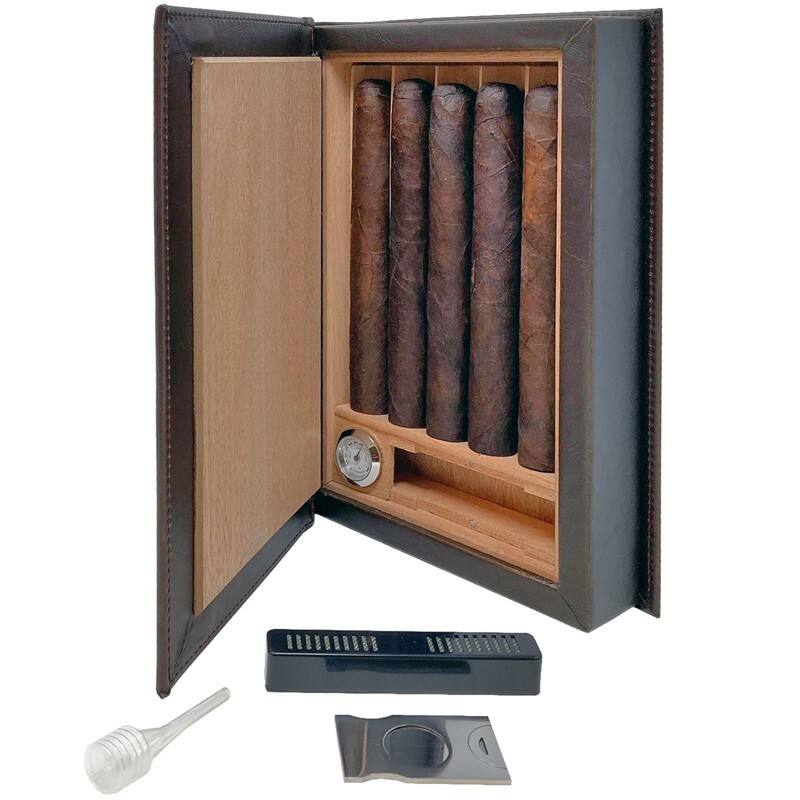 Alt View 2. Prestige - Novelist Book Style Cigar Humidor - Brown Leather.