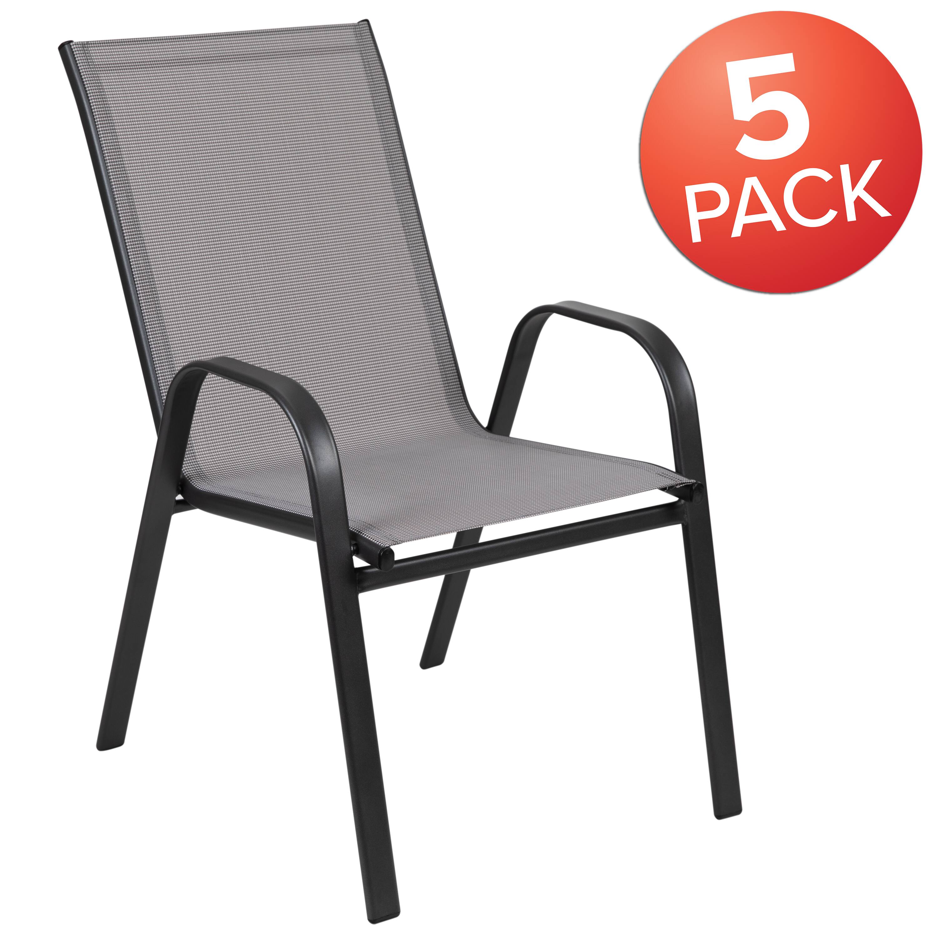 Alt View 1. Emma + Oliver - 5 Pack. Outdoor Stack Chair with Flex Comfort Material and Metal Frame - Gray.