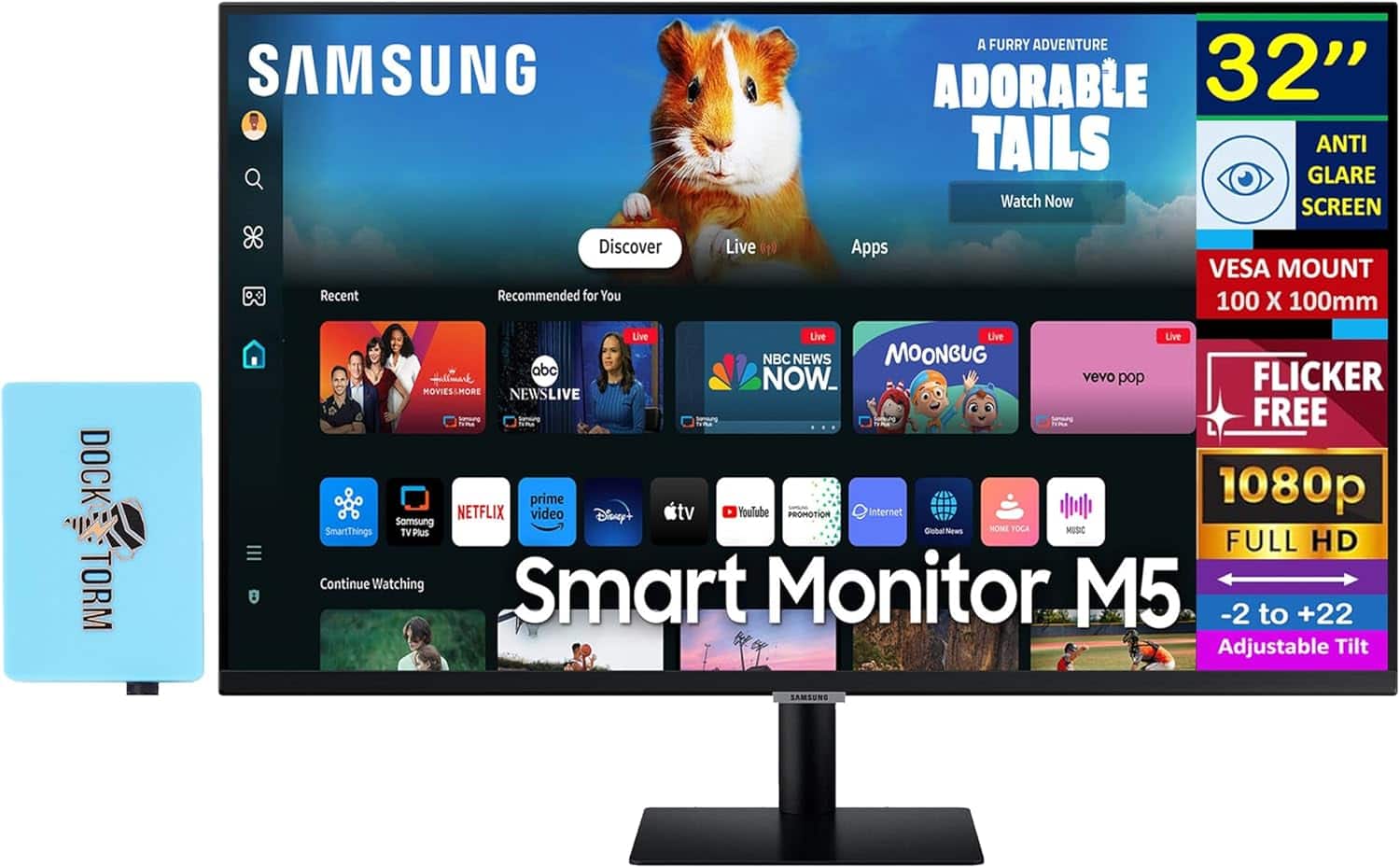 Samsung - 32" FHD VA Smart Monitor, Flicker Free, Anti-Glare, VESA Mount (100mm), HDMI & DKZ Hub, Color - Black
